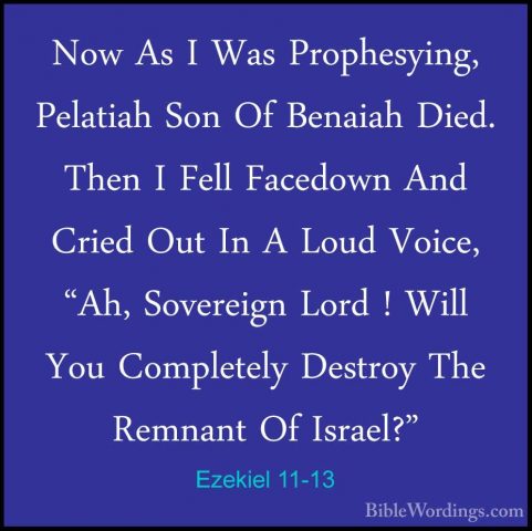 Ezekiel 11-13 - Now As I Was Prophesying, Pelatiah Son Of BenaiahNow As I Was Prophesying, Pelatiah Son Of Benaiah Died. Then I Fell Facedown And Cried Out In A Loud Voice, "Ah, Sovereign Lord ! Will You Completely Destroy The Remnant Of Israel?" 