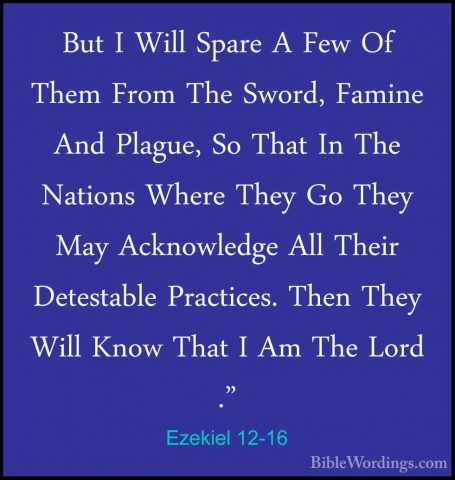 Ezekiel 12-16 - But I Will Spare A Few Of Them From The Sword, FaBut I Will Spare A Few Of Them From The Sword, Famine And Plague, So That In The Nations Where They Go They May Acknowledge All Their Detestable Practices. Then They Will Know That I Am The Lord ." 