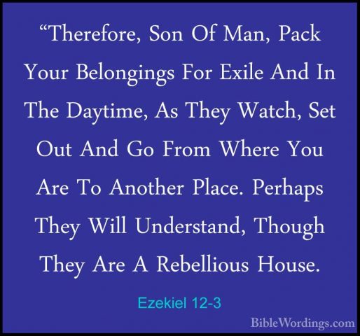 Ezekiel 12-3 - "Therefore, Son Of Man, Pack Your Belongings For E"Therefore, Son Of Man, Pack Your Belongings For Exile And In The Daytime, As They Watch, Set Out And Go From Where You Are To Another Place. Perhaps They Will Understand, Though They Are A Rebellious House. 