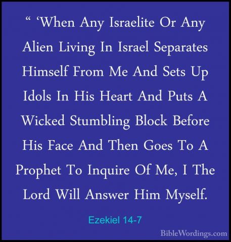 Ezekiel 14-7 - " 'When Any Israelite Or Any Alien Living In Israe" 'When Any Israelite Or Any Alien Living In Israel Separates Himself From Me And Sets Up Idols In His Heart And Puts A Wicked Stumbling Block Before His Face And Then Goes To A Prophet To Inquire Of Me, I The Lord Will Answer Him Myself. 
