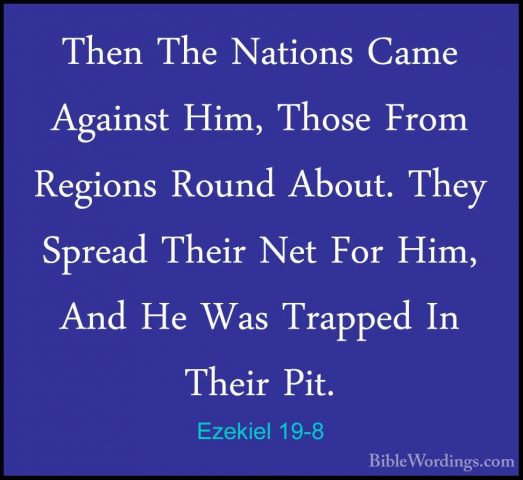 Ezekiel 19-8 - Then The Nations Came Against Him, Those From RegiThen The Nations Came Against Him, Those From Regions Round About. They Spread Their Net For Him, And He Was Trapped In Their Pit. 