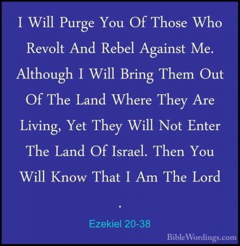 Ezekiel 20-38 - I Will Purge You Of Those Who Revolt And Rebel AgI Will Purge You Of Those Who Revolt And Rebel Against Me. Although I Will Bring Them Out Of The Land Where They Are Living, Yet They Will Not Enter The Land Of Israel. Then You Will Know That I Am The Lord . 