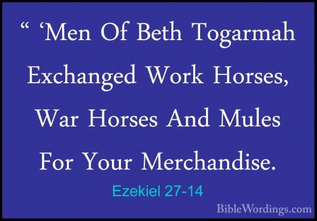 Ezekiel 27-14 - " 'Men Of Beth Togarmah Exchanged Work Horses, Wa" 'Men Of Beth Togarmah Exchanged Work Horses, War Horses And Mules For Your Merchandise. 