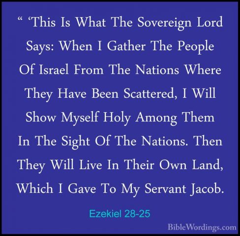 Ezekiel 28-25 - " 'This Is What The Sovereign Lord Says: When I G" 'This Is What The Sovereign Lord Says: When I Gather The People Of Israel From The Nations Where They Have Been Scattered, I Will Show Myself Holy Among Them In The Sight Of The Nations. Then They Will Live In Their Own Land, Which I Gave To My Servant Jacob. 