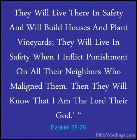 Ezekiel 28-26 - They Will Live There In Safety And Will Build HouThey Will Live There In Safety And Will Build Houses And Plant Vineyards; They Will Live In Safety When I Inflict Punishment On All Their Neighbors Who Maligned Them. Then They Will Know That I Am The Lord Their God.' "