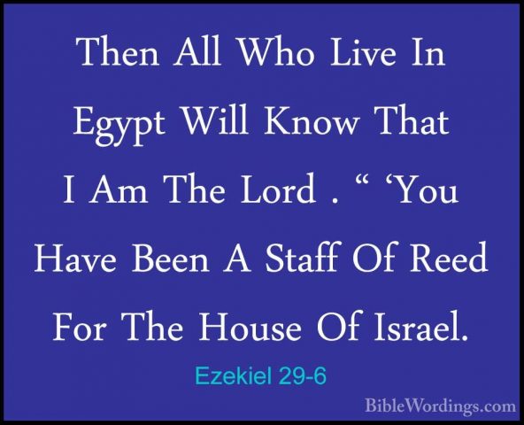 Ezekiel 29-6 - Then All Who Live In Egypt Will Know That I Am TheThen All Who Live In Egypt Will Know That I Am The Lord . " 'You Have Been A Staff Of Reed For The House Of Israel. 