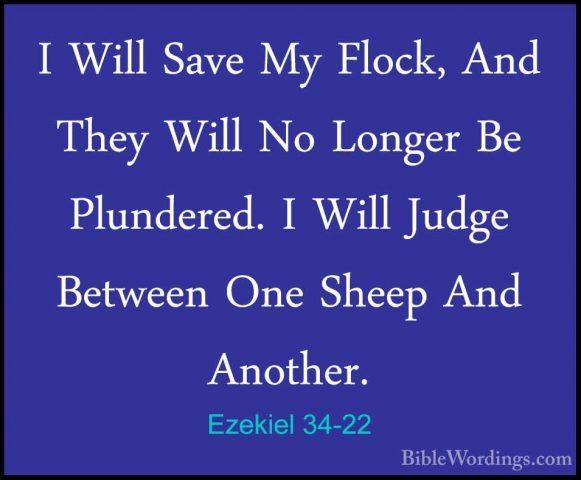 Ezekiel 34-22 - I Will Save My Flock, And They Will No Longer BeI Will Save My Flock, And They Will No Longer Be Plundered. I Will Judge Between One Sheep And Another. 