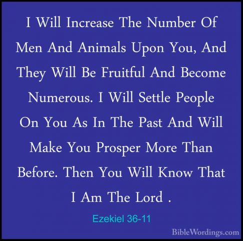 Ezekiel 36-11 - I Will Increase The Number Of Men And Animals UpoI Will Increase The Number Of Men And Animals Upon You, And They Will Be Fruitful And Become Numerous. I Will Settle People On You As In The Past And Will Make You Prosper More Than Before. Then You Will Know That I Am The Lord . 