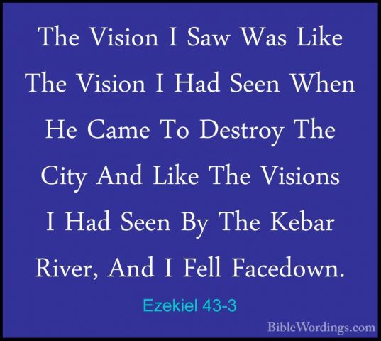 Ezekiel 43-3 - The Vision I Saw Was Like The Vision I Had Seen WhThe Vision I Saw Was Like The Vision I Had Seen When He Came To Destroy The City And Like The Visions I Had Seen By The Kebar River, And I Fell Facedown. 