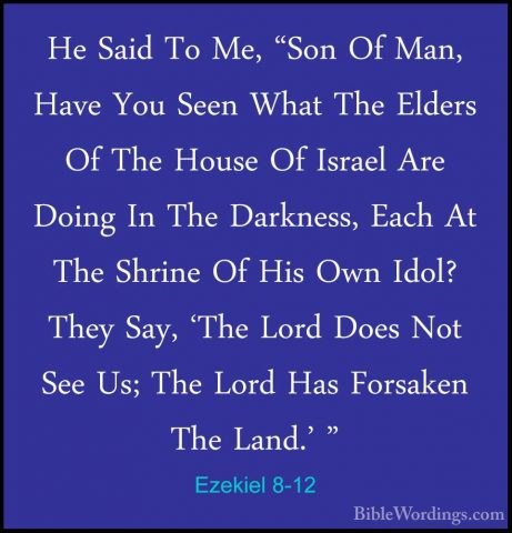 Ezekiel 8-12 - He Said To Me, "Son Of Man, Have You Seen What TheHe Said To Me, "Son Of Man, Have You Seen What The Elders Of The House Of Israel Are Doing In The Darkness, Each At The Shrine Of His Own Idol? They Say, 'The Lord Does Not See Us; The Lord Has Forsaken The Land.' " 