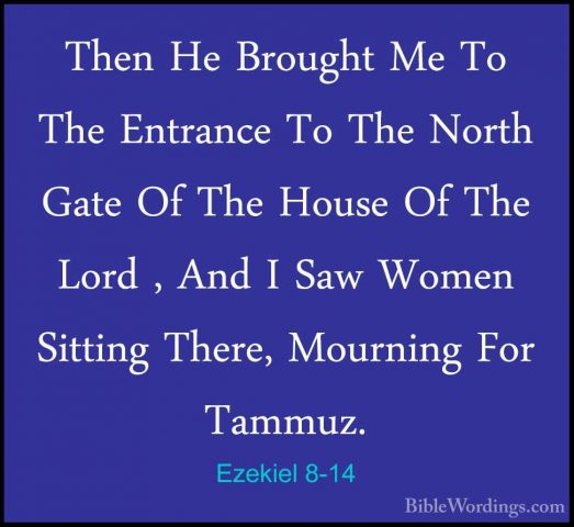 Ezekiel 8-14 - Then He Brought Me To The Entrance To The North GaThen He Brought Me To The Entrance To The North Gate Of The House Of The Lord , And I Saw Women Sitting There, Mourning For Tammuz. 