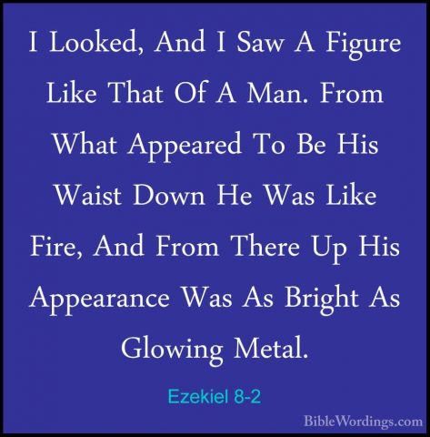Ezekiel 8-2 - I Looked, And I Saw A Figure Like That Of A Man. FrI Looked, And I Saw A Figure Like That Of A Man. From What Appeared To Be His Waist Down He Was Like Fire, And From There Up His Appearance Was As Bright As Glowing Metal. 