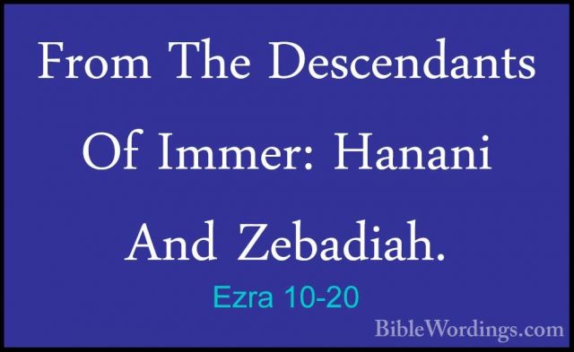 Ezra 10-20 - From The Descendants Of Immer: Hanani And Zebadiah.From The Descendants Of Immer: Hanani And Zebadiah. 