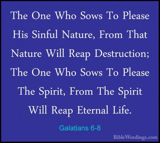 Galatians 6-8 - The One Who Sows To Please His Sinful Nature, FroThe One Who Sows To Please His Sinful Nature, From That Nature Will Reap Destruction; The One Who Sows To Please The Spirit, From The Spirit Will Reap Eternal Life. 
