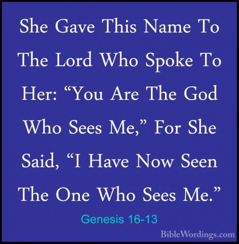Genesis 16-13 - She Gave This Name To The Lord Who Spoke To Her:She Gave This Name To The Lord Who Spoke To Her: "You Are The God Who Sees Me," For She Said, "I Have Now Seen The One Who Sees Me." 