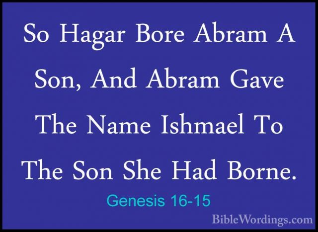 Genesis 16-15 - So Hagar Bore Abram A Son, And Abram Gave The NamSo Hagar Bore Abram A Son, And Abram Gave The Name Ishmael To The Son She Had Borne. 