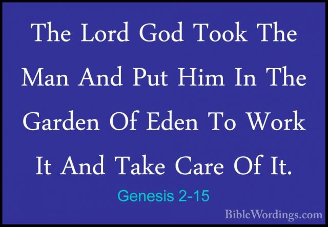 Genesis 2-15 - The Lord God Took The Man And Put Him In The GardeThe Lord God Took The Man And Put Him In The Garden Of Eden To Work It And Take Care Of It. 