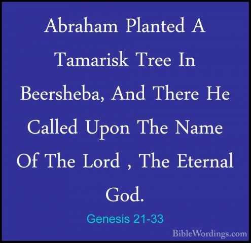 Genesis 21-33 - Abraham Planted A Tamarisk Tree In Beersheba, AndAbraham Planted A Tamarisk Tree In Beersheba, And There He Called Upon The Name Of The Lord , The Eternal God. 