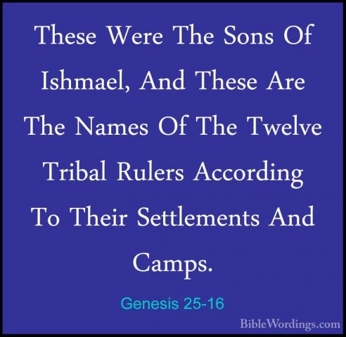 Genesis 25-16 - These Were The Sons Of Ishmael, And These Are TheThese Were The Sons Of Ishmael, And These Are The Names Of The Twelve Tribal Rulers According To Their Settlements And Camps. 