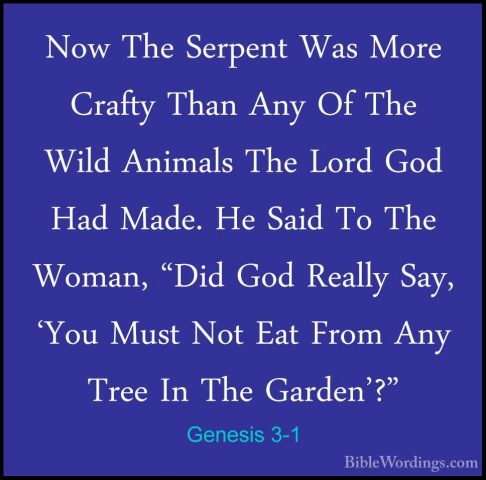 Genesis 3-1 - Now The Serpent Was More Crafty Than Any Of The WilNow The Serpent Was More Crafty Than Any Of The Wild Animals The Lord God Had Made. He Said To The Woman, "Did God Really Say, 'You Must Not Eat From Any Tree In The Garden'?" 