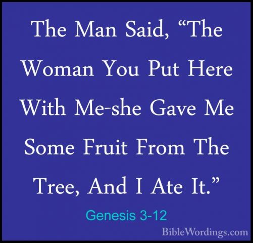 Genesis 3-12 - The Man Said, "The Woman You Put Here With Me-sheThe Man Said, "The Woman You Put Here With Me-she Gave Me Some Fruit From The Tree, And I Ate It." 