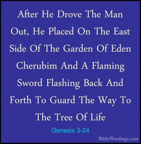 Genesis 3-24 - After He Drove The Man Out, He Placed On The EastAfter He Drove The Man Out, He Placed On The East Side Of The Garden Of Eden Cherubim And A Flaming Sword Flashing Back And Forth To Guard The Way To The Tree Of Life