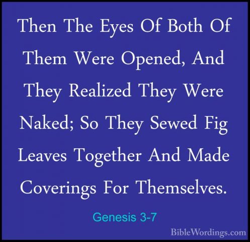 Genesis 3-7 - Then The Eyes Of Both Of Them Were Opened, And TheyThen The Eyes Of Both Of Them Were Opened, And They Realized They Were Naked; So They Sewed Fig Leaves Together And Made Coverings For Themselves. 