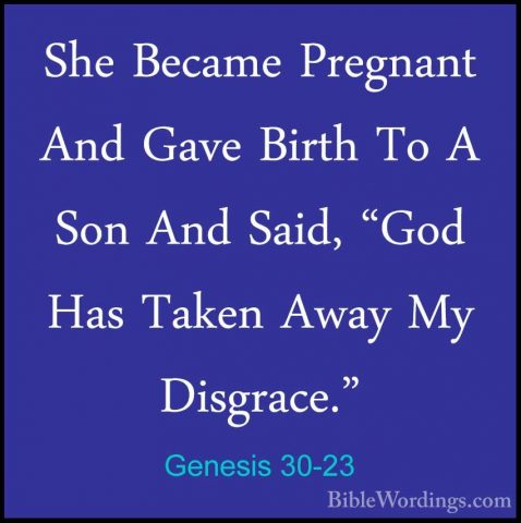 Genesis 30-23 - She Became Pregnant And Gave Birth To A Son And SShe Became Pregnant And Gave Birth To A Son And Said, "God Has Taken Away My Disgrace." 