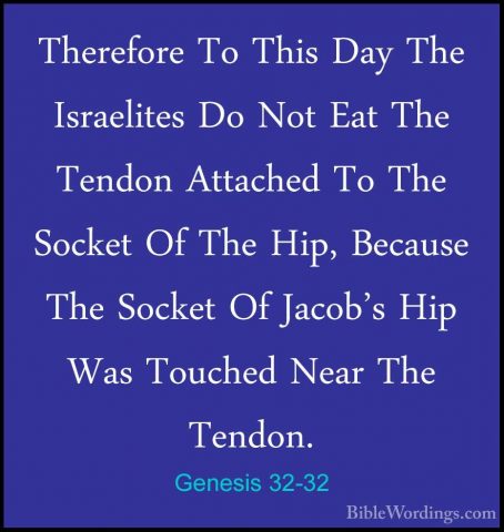 Genesis 32-32 - Therefore To This Day The Israelites Do Not Eat TTherefore To This Day The Israelites Do Not Eat The Tendon Attached To The Socket Of The Hip, Because The Socket Of Jacob's Hip Was Touched Near The Tendon.