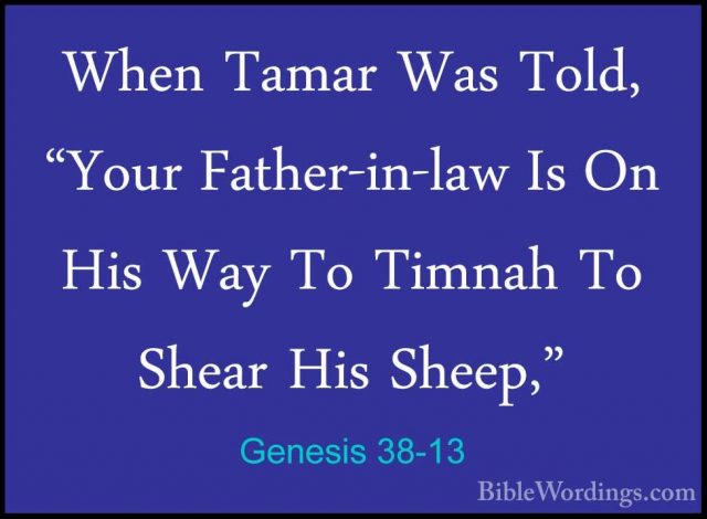 Genesis 38-13 - When Tamar Was Told, "Your Father-in-law Is On HiWhen Tamar Was Told, "Your Father-in-law Is On His Way To Timnah To Shear His Sheep," 