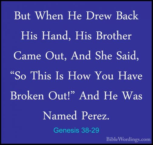 Genesis 38-29 - But When He Drew Back His Hand, His Brother CameBut When He Drew Back His Hand, His Brother Came Out, And She Said, "So This Is How You Have Broken Out!" And He Was Named Perez. 