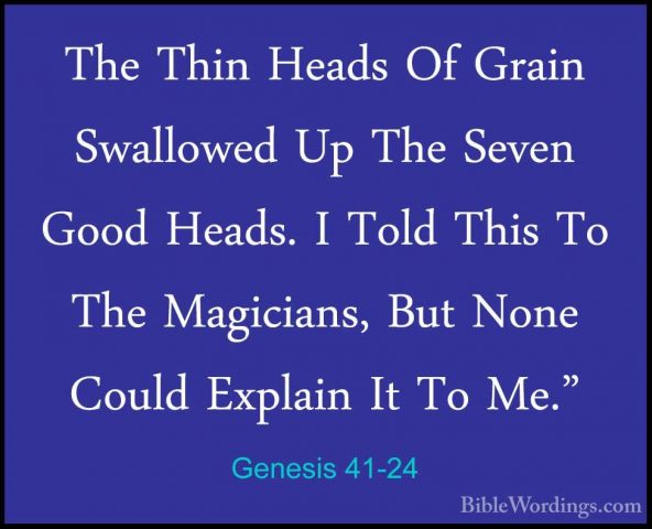 Genesis 41-24 - The Thin Heads Of Grain Swallowed Up The Seven GoThe Thin Heads Of Grain Swallowed Up The Seven Good Heads. I Told This To The Magicians, But None Could Explain It To Me." 