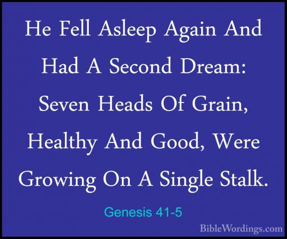 Genesis 41-5 - He Fell Asleep Again And Had A Second Dream: SevenHe Fell Asleep Again And Had A Second Dream: Seven Heads Of Grain, Healthy And Good, Were Growing On A Single Stalk. 