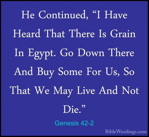 Genesis 42-2 - He Continued, "I Have Heard That There Is Grain InHe Continued, "I Have Heard That There Is Grain In Egypt. Go Down There And Buy Some For Us, So That We May Live And Not Die." 