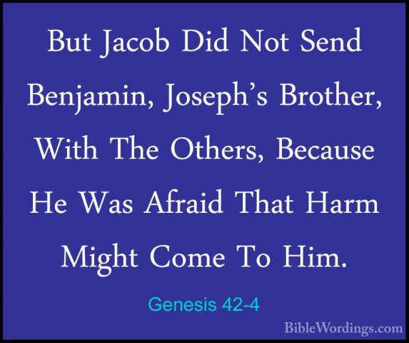Genesis 42-4 - But Jacob Did Not Send Benjamin, Joseph's Brother,But Jacob Did Not Send Benjamin, Joseph's Brother, With The Others, Because He Was Afraid That Harm Might Come To Him. 