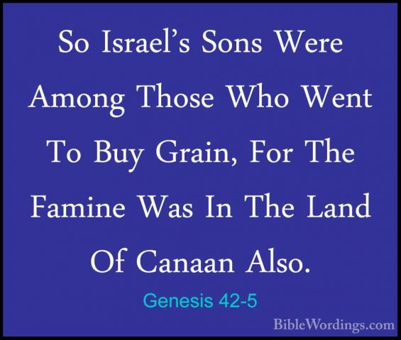 Genesis 42-5 - So Israel's Sons Were Among Those Who Went To BuySo Israel's Sons Were Among Those Who Went To Buy Grain, For The Famine Was In The Land Of Canaan Also. 