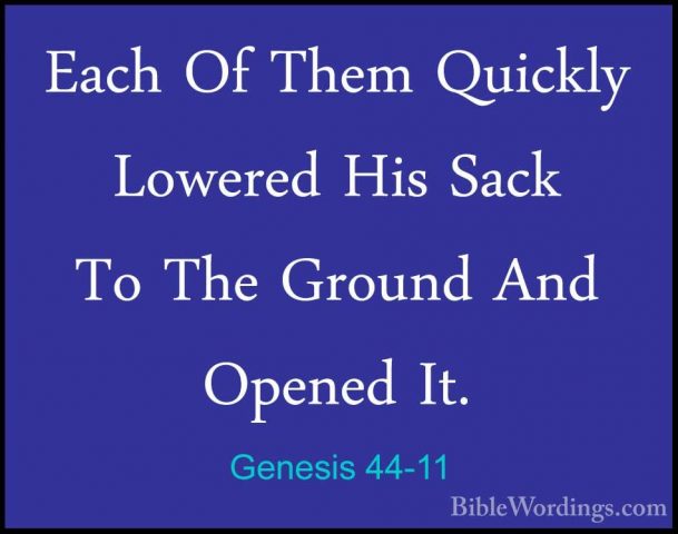 Genesis 44-11 - Each Of Them Quickly Lowered His Sack To The GrouEach Of Them Quickly Lowered His Sack To The Ground And Opened It. 