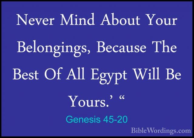 Genesis 45-20 - Never Mind About Your Belongings, Because The BesNever Mind About Your Belongings, Because The Best Of All Egypt Will Be Yours.' " 