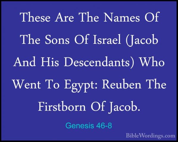 Genesis 46-8 - These Are The Names Of The Sons Of Israel (Jacob AThese Are The Names Of The Sons Of Israel (Jacob And His Descendants) Who Went To Egypt: Reuben The Firstborn Of Jacob. 