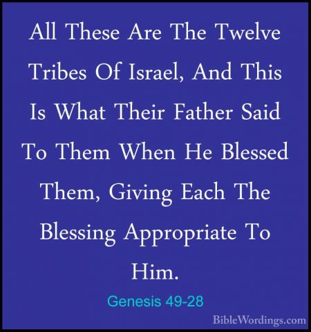 Genesis 49-28 - All These Are The Twelve Tribes Of Israel, And ThAll These Are The Twelve Tribes Of Israel, And This Is What Their Father Said To Them When He Blessed Them, Giving Each The Blessing Appropriate To Him. 