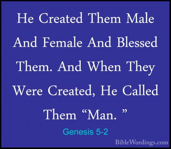 Genesis 5-2 - He Created Them Male And Female And Blessed Them. AHe Created Them Male And Female And Blessed Them. And When They Were Created, He Called Them "Man. " 