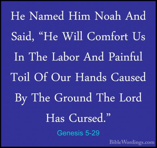 Genesis 5-29 - He Named Him Noah And Said, "He Will Comfort Us InHe Named Him Noah And Said, "He Will Comfort Us In The Labor And Painful Toil Of Our Hands Caused By The Ground The Lord Has Cursed." 