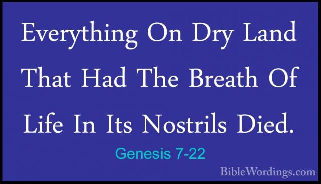 Genesis 7-22 - Everything On Dry Land That Had The Breath Of LifeEverything On Dry Land That Had The Breath Of Life In Its Nostrils Died. 