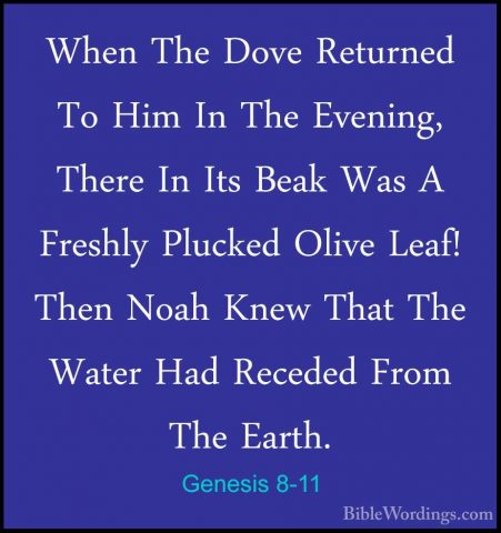 Genesis 8-11 - When The Dove Returned To Him In The Evening, TherWhen The Dove Returned To Him In The Evening, There In Its Beak Was A Freshly Plucked Olive Leaf! Then Noah Knew That The Water Had Receded From The Earth. 