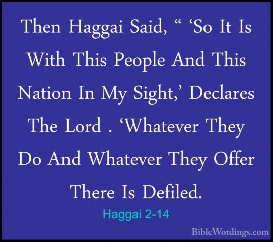 Haggai 2-14 - Then Haggai Said, " 'So It Is With This People AndThen Haggai Said, " 'So It Is With This People And This Nation In My Sight,' Declares The Lord . 'Whatever They Do And Whatever They Offer There Is Defiled. 