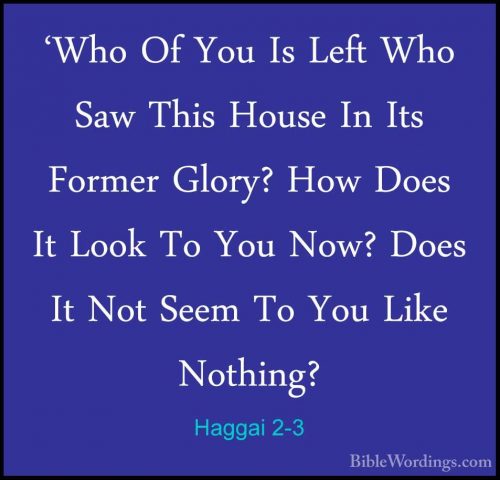 Haggai 2-3 - 'Who Of You Is Left Who Saw This House In Its Former'Who Of You Is Left Who Saw This House In Its Former Glory? How Does It Look To You Now? Does It Not Seem To You Like Nothing? 