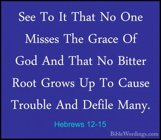 Hebrews 12-15 - See To It That No One Misses The Grace Of God AndSee To It That No One Misses The Grace Of God And That No Bitter Root Grows Up To Cause Trouble And Defile Many. 