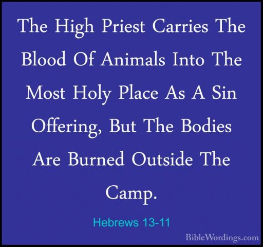 Hebrews 13-11 - The High Priest Carries The Blood Of Animals IntoThe High Priest Carries The Blood Of Animals Into The Most Holy Place As A Sin Offering, But The Bodies Are Burned Outside The Camp. 
