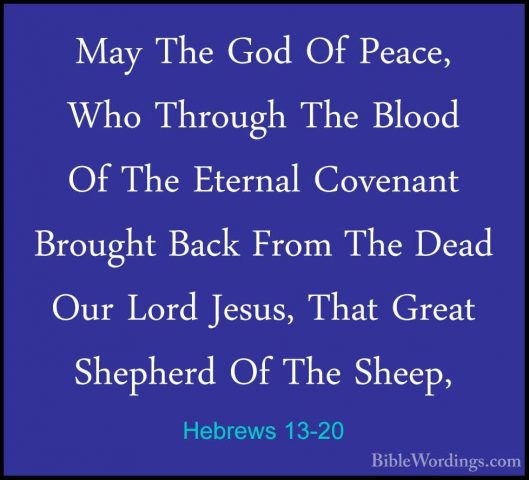 Hebrews 13-20 - May The God Of Peace, Who Through The Blood Of ThMay The God Of Peace, Who Through The Blood Of The Eternal Covenant Brought Back From The Dead Our Lord Jesus, That Great Shepherd Of The Sheep, 