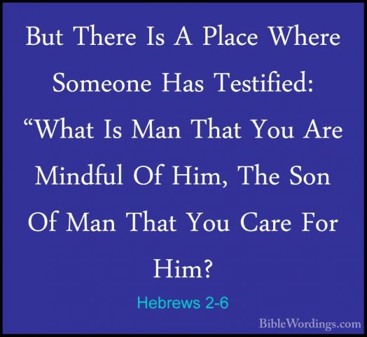 Hebrews 2-6 - But There Is A Place Where Someone Has Testified: "But There Is A Place Where Someone Has Testified: "What Is Man That You Are Mindful Of Him, The Son Of Man That You Care For Him? 
